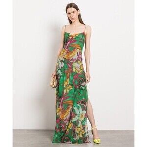 THE ANDAMANE Isabelle Green Dress in Floral Print With Crystals Sz 40